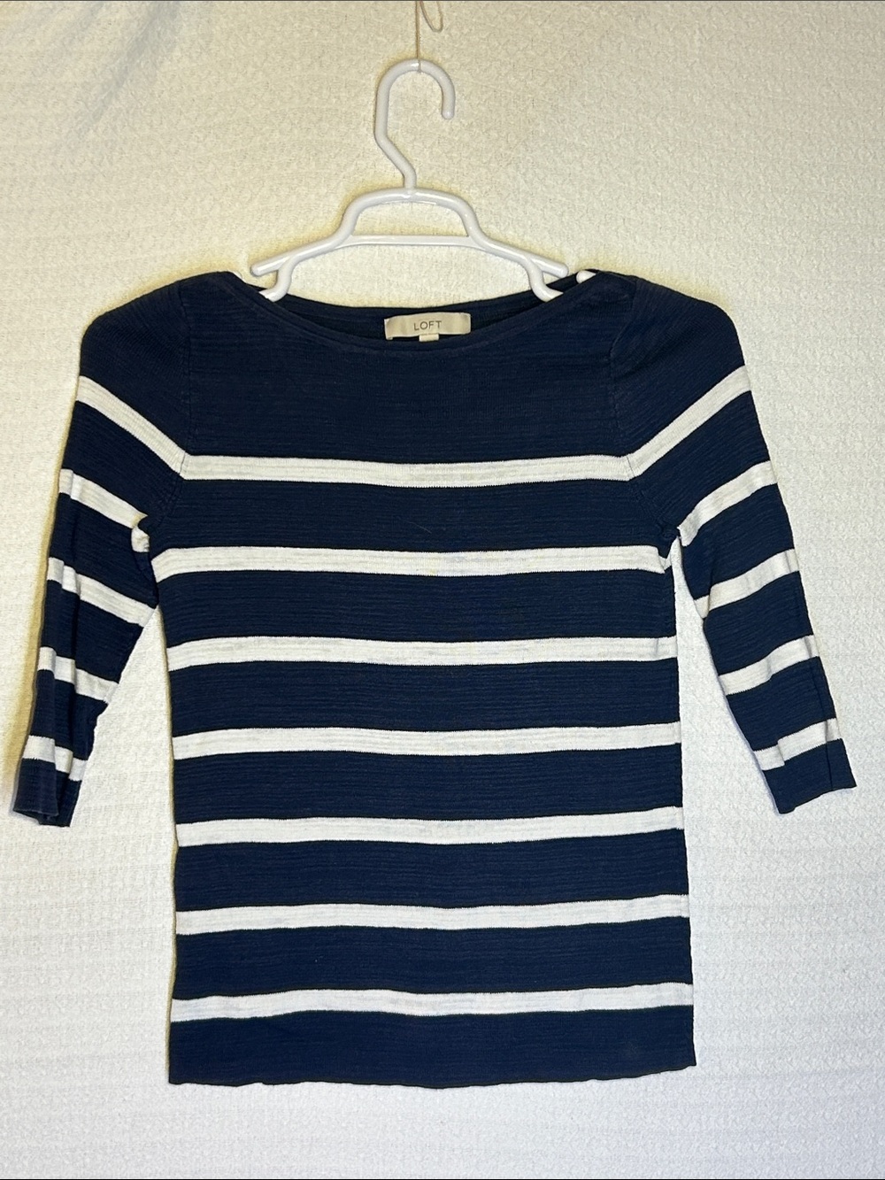 LOFT Navy & White Striped Boatneck Long Sleeve Top